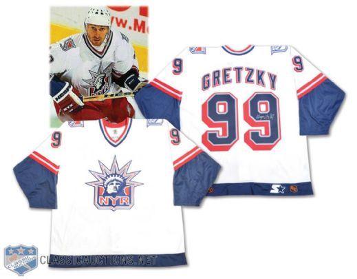 Wayne Gretzkys 1998-99 New York Rangers Signed Game-Issued Alternate Lady Liberty Jersey with Team LOA