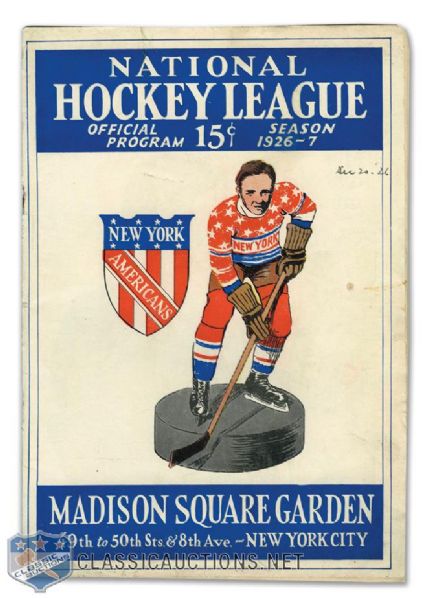 Madison Square Garden 1926-27 Program - Rangers First Season