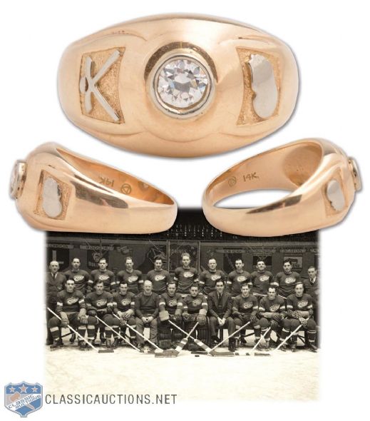 Larry Auries 1935-36 Detroit Red Wings Stanley Cup Championship 14K Gold and Diamond Ring