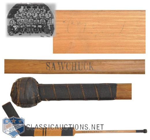 Terry Sawchuks 1949-50 AHL Indianapolis Capitals Game-Used Team-Signed Northland Stick - Red Wings Rookie Year!