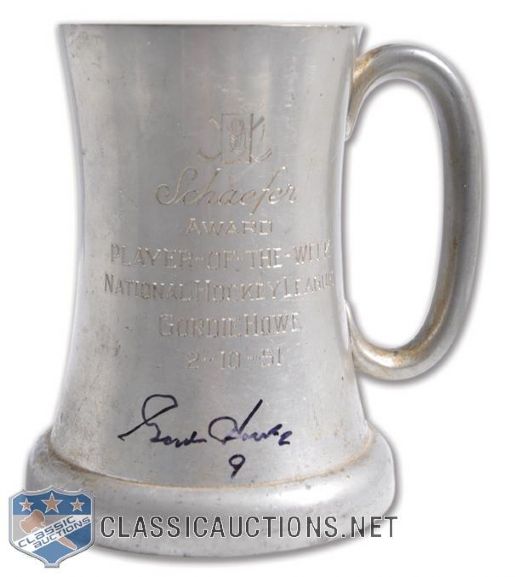 Gordie Howes 1951 NHL Player of the Week Signed Schaefer Award