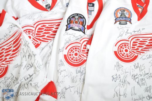 Detroit Red Wings 97, 98, 02, 08 Stanley Cup Champions Team-Signed Jerseys