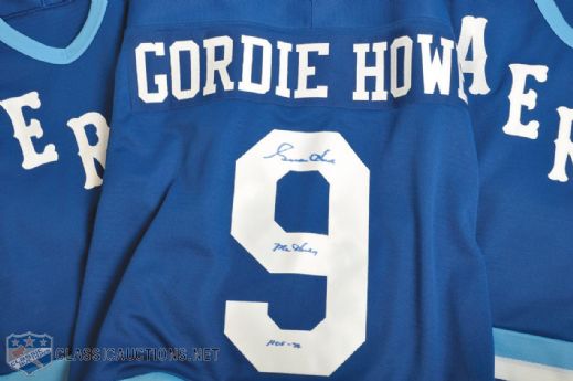 Gordie, Mark and Marty Howe Signed WHA Houston Aeros Jerseys