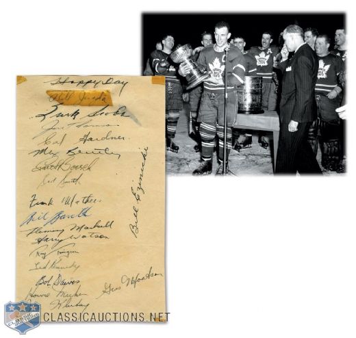 Toronto Maple Leafs 1948-49 Stanley Cup Champions Team-Signed Sheet by 19 with Barilko