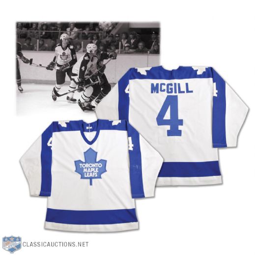 Bob McGills 1981-82 Toronto Maple Leafs Game-Worn Rookie Jersey - Many Team Repairs! <br>- Photo-Matched!