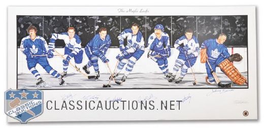Maple Leafs Limited-Edition Lithograph Autographed by 7 HOFers (18" x 39")