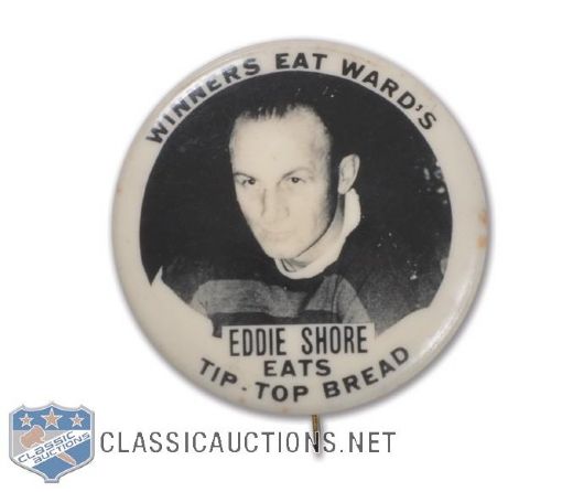 Scarce 1930s Eddie Shore Boston Bruins Tip Top Bread Advertising Button
