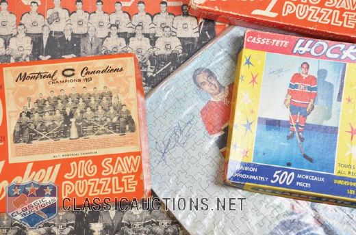 Montreal Canadiens, Jean Beliveau and Quebec Aces 1950s Jigsaw Puzzles with Boxes