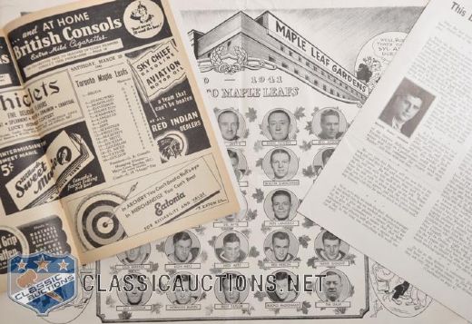 Toronto Maple Leafs 1942 Playoffs Program, 1940-41 Calendar Team Picture and 1939 Newsletter