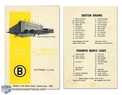 1966 - Bobby Orr Makes His NHL Debut Program - 1st Exhibition Game