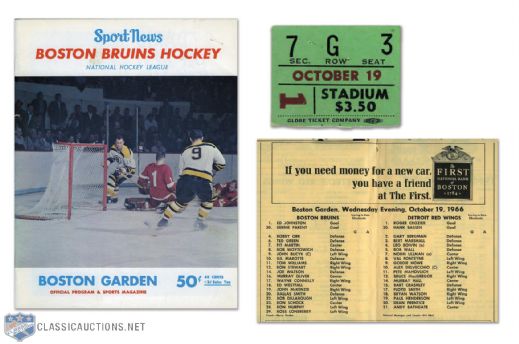 1966 - Bobby Orrs First NHL Game and Point Program Plus Ticket