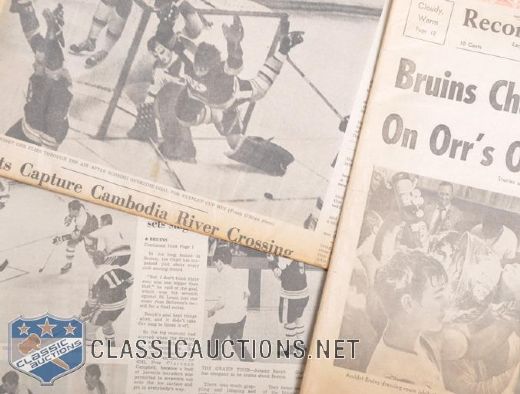 1970 - Original Boston Newspapers - Boston Wins Stanley Cup on Orrs OT Goal