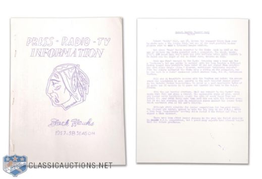 1957-58 Chicago Blackhawks Press Guide - Bobby Hull Rookie
