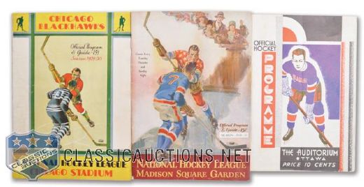 Chicago Stadium, Ottawa Auditorium and Madison Square Garden 1930s NHL Program Collection of 3