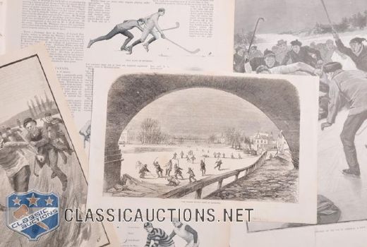 Vintage 1880s/1890s Ice Hockey Print / Ephemera Collection of 6