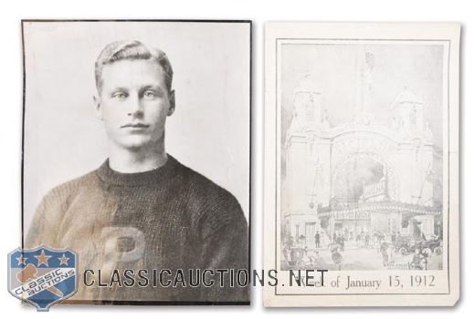 1912 Boston Arena Program - Harvard vs Princeton with Hobey Baker Plus Hobey Baker Press Photo