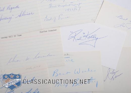 Maple Leafs Deceased HOFers and HOFers Signed Index Card Collection of 8
