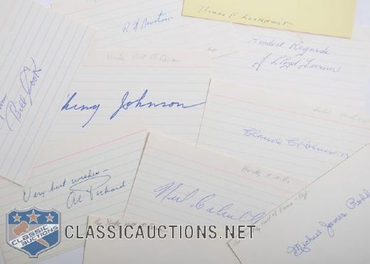 NY Rangers, Builders and Referees Deceased HOFers Signed Index Card Collection of 10