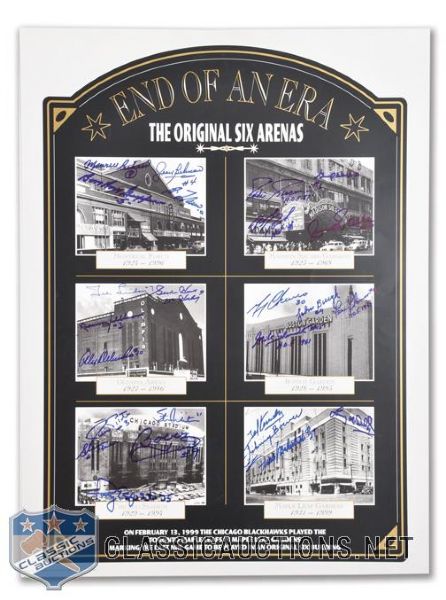 "The Original Six Arenas" Signed Poster by 25 HOFers Including Maurice Richard and Gordie Howe <br>(18" x 24")