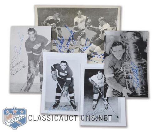 Detroit Red Wings Signed Photo Collection of 5 Including Howe, Abel & Stewart