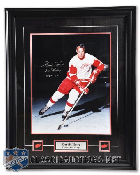 Gordie Howe Signed Framed Photo and Lithograph Collection of 2