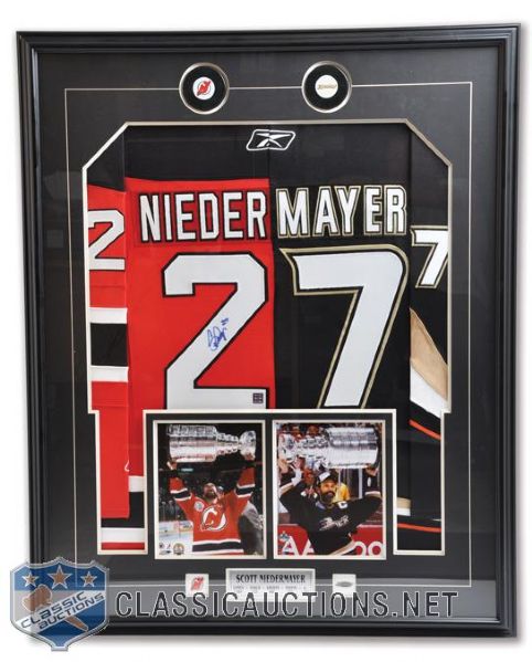 Scott Niedermayer Signed Limited-Edition Framed Split Jersey Ducks / Devils with COA (35" x 43")