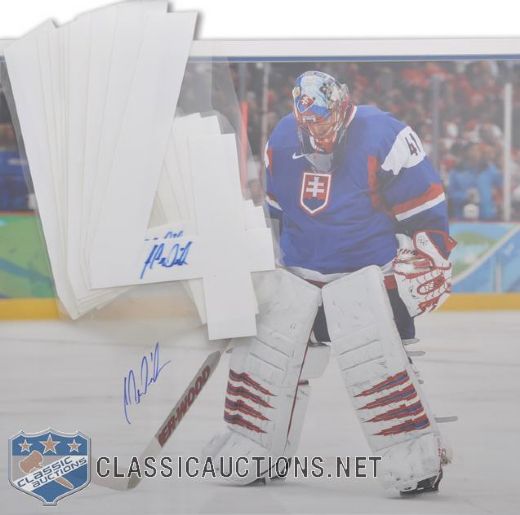 Jaroslav Halak Team Slovakia Autographed 16x20 Framed Photo and Jersey Numbers (10)