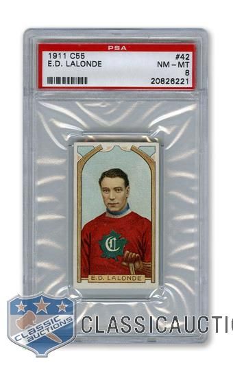 1911-12 Imperial Tobacco C55 #42 HOFer Edouard "Newsy" Lalonde - Graded PSA 8 - Highest Graded!