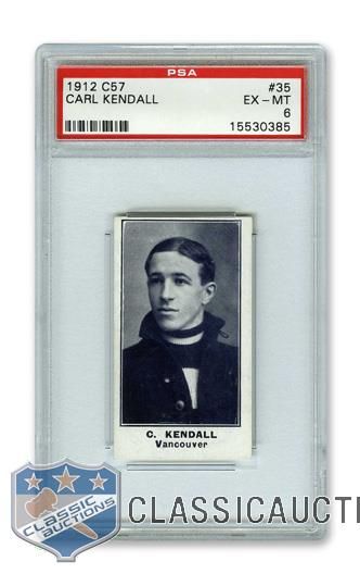 1912-13 Imperial Tobacco C57 #35 Carl Kendall RC - Graded PSA 6 - Highest Graded!