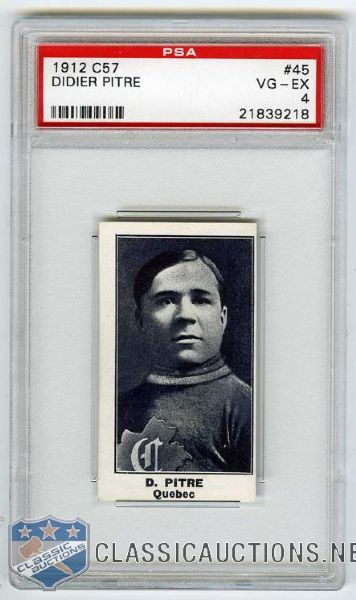 1912-13 Imperial Tobacco C57 #45 HOFer Didier "Cannonball" Pitre - Graded PSA 4