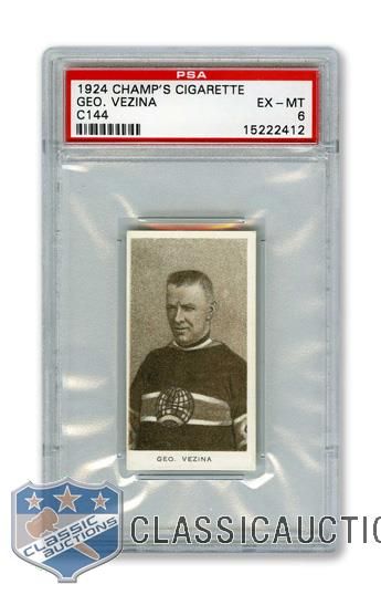 1924-25 Champs Cigarettes C144 HOFer Georges "Chicoutimi Cucumber" Vezina <br>- Graded PSA 6 - Highest Graded!