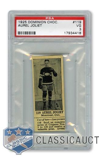 1925 Dominion Chocolate #119 HOFer Aurele "Mighty Atom" Joliat - Graded PSA 3