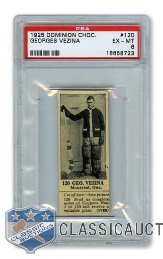 1925 Dominion Chocolate #120 HOFer Georges "Chicoutimi Cucumber" Vezina - Graded PSA 6