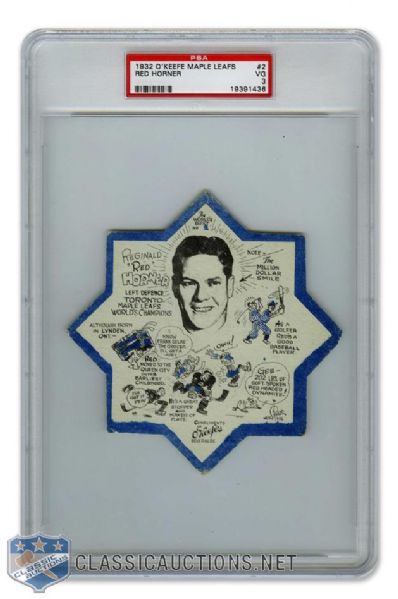 1932-33 OKeefes Coaster #2 HOFer Reginald "Red" Horner - Graded PSA 3 - Highest Graded!