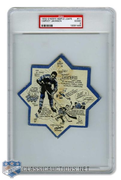 1932-33 OKeefes Coaster #11 HOFer Harvey "Busher" Jackson - Graded PSA 2 - Highest Graded!