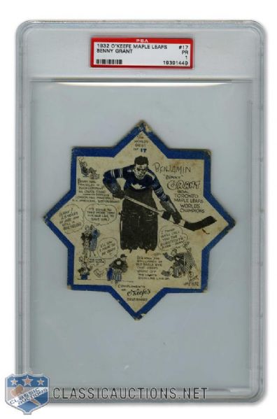 1932-33 OKeefes Coaster #17 Benjamin "Benny" Grant - Graded PSA 1