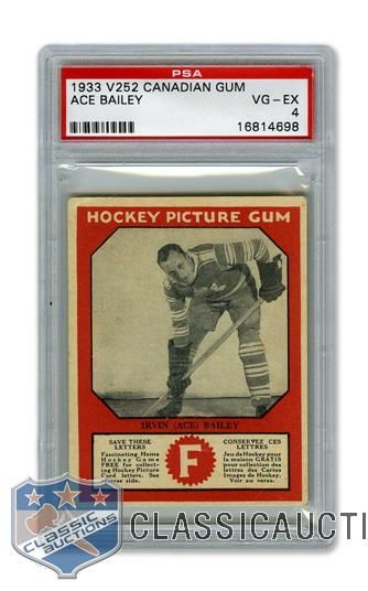 1933-34 Canadian Gum V252 HOFer Irvine "Ace" Bailey RC - Graded PSA 4