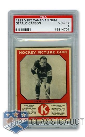 1933-34 Canadian Gum V252 Gerald "Stub" Carson RC - Graded PSA 4