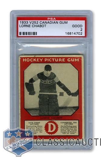 1933-34 Canadian Gum V252 Lorne "Chabotsky" Chabot RC - Graded PSA 2