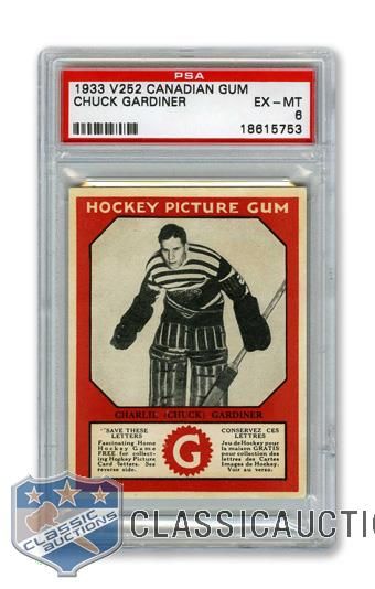 1933-34 Canadian Gum V252 HOFer Charlie "Chuck" Gardiner RC - Graded PSA 6 - Highest Graded!