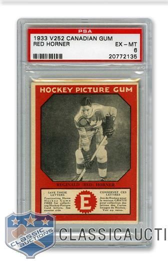 1933-34 Canadian Gum V252 HOFer Reginald "Red" Horner RC - Graded PSA 6 - Highest Graded!