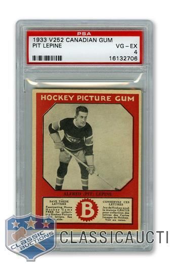 1933-34 Canadian Gum V252 Alfred "Pit" Lepine RC - Graded PSA 4