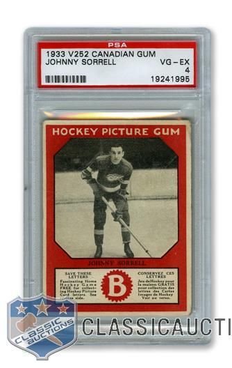 1933-34 Canadian Gum V252 Johnny "Long John" Sorrell RC - Graded PSA 4