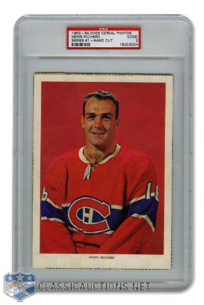 1963-64 Chex Cereal Series 1 Photo - HOFer Henri "Pocket Rocket" Richard - Graded PSA 2 <br>- Highest Graded!