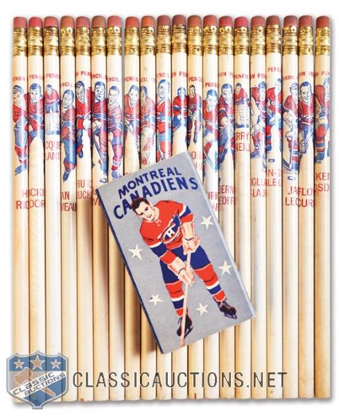 1955-57 Montreal Canadiens Unused Dixon Pencil Collection of 20 Plus Original Sleeve