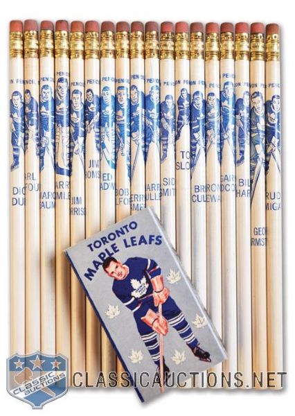 1955-57 Toronto Maple Leafs Unused Dixon Pencil Collection of 18 Plus Original Sleeve