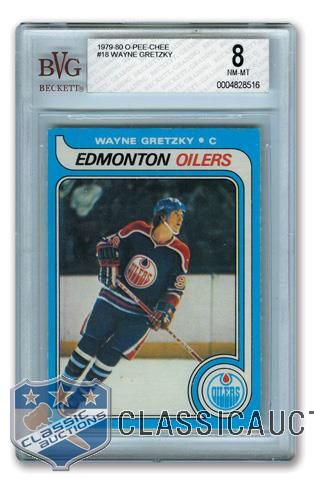 1979-80 O-Pee-Chee #18 HOFer Wayne Gretzky RC - Graded BVG 8