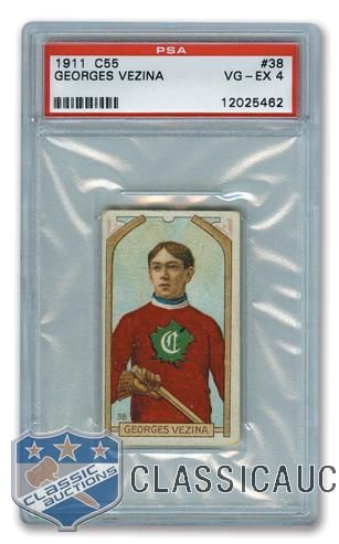 1911-12 Imperial Tobacco C55 #38 HOFer Georges Vezina RC - Graded PSA 4