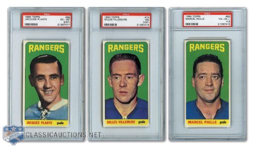 1964-65 Topps Tall Boys #68 Plante, #74 Villemure SP and #92 Paille RC SP PSA-Graded Cards