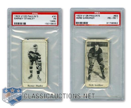 1924-26 Paulins Candy V128 PSA-Graded Cards of HOFers Barney Stanley and Herb Gardiner